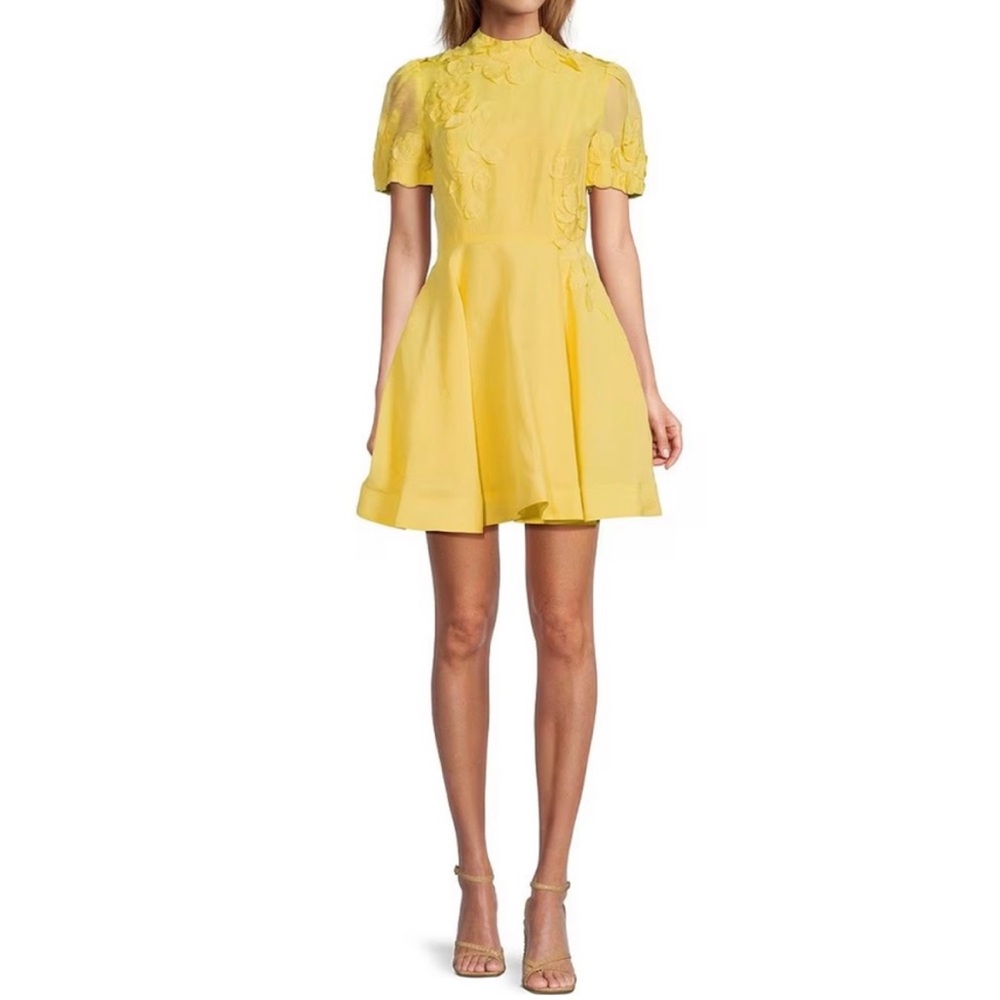 Antonio Melani - Iris Linen Blend Floral Applique
Mock Neck A-Line Mini Dress